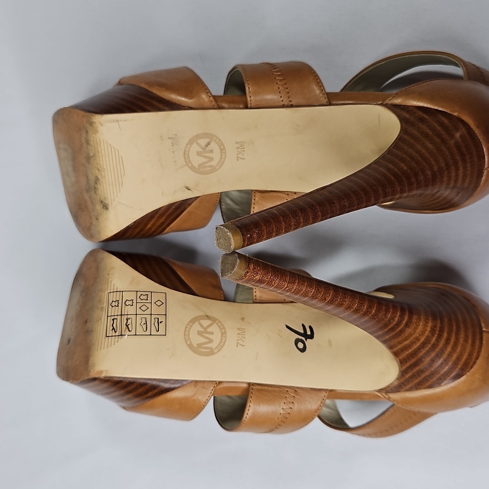 Michael Kors Berkley Plateform Brown Heeled Sandals Size 7.5 - Picture 7 of 8